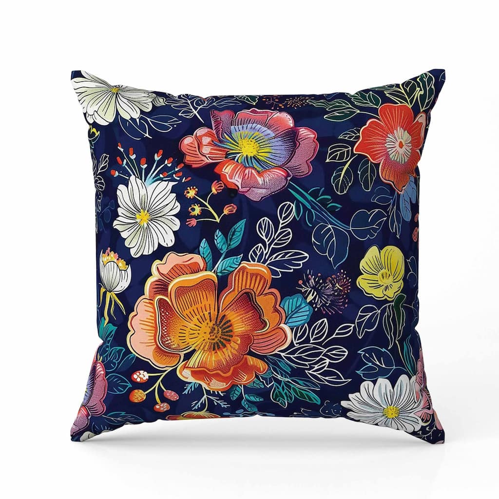 Starlight Florals Indoor/Outdoor Reversible Throw Pillow Blue and Orange