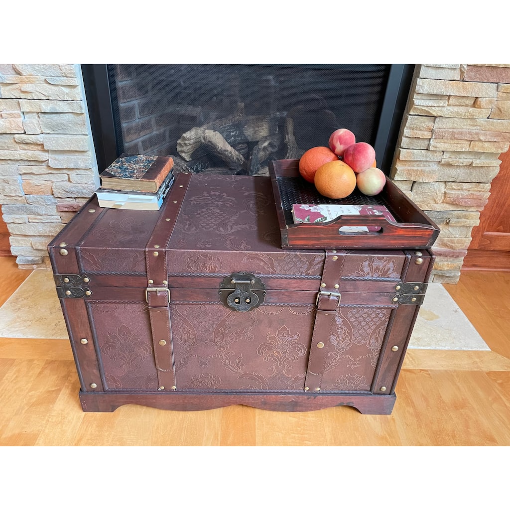 Sienna Medium Faux Leather Wooden Chest Steamer Trunk