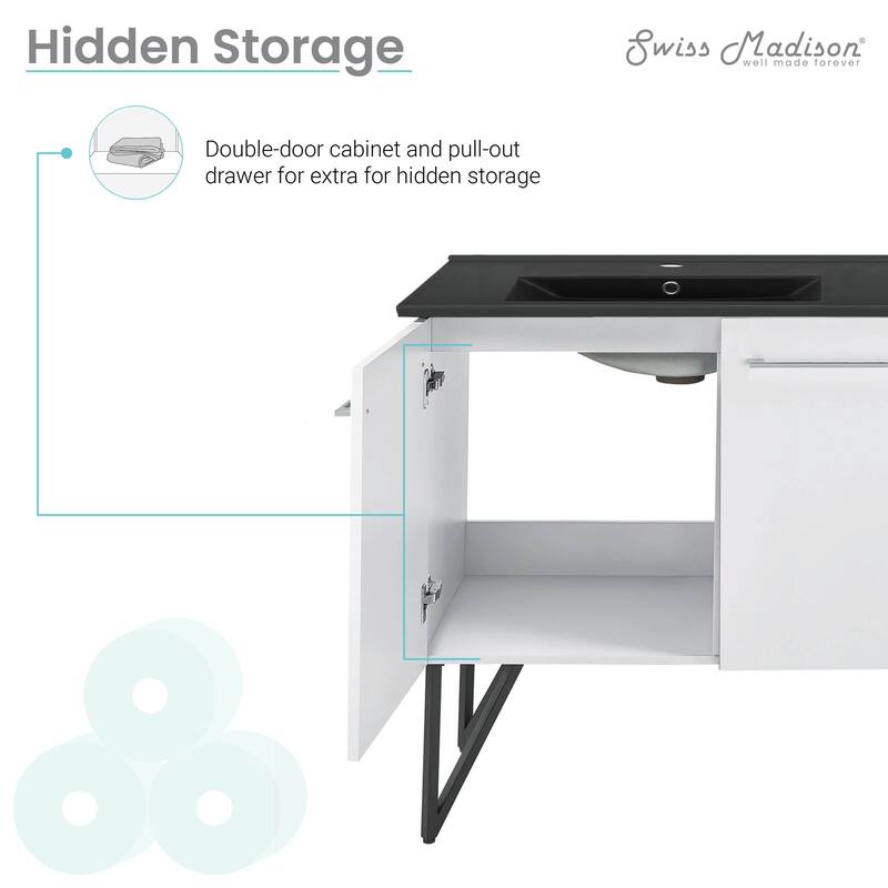 Annecy 60 In. White, Double Basin Bathroom Vanity With Black ArtificialStone Sink Top