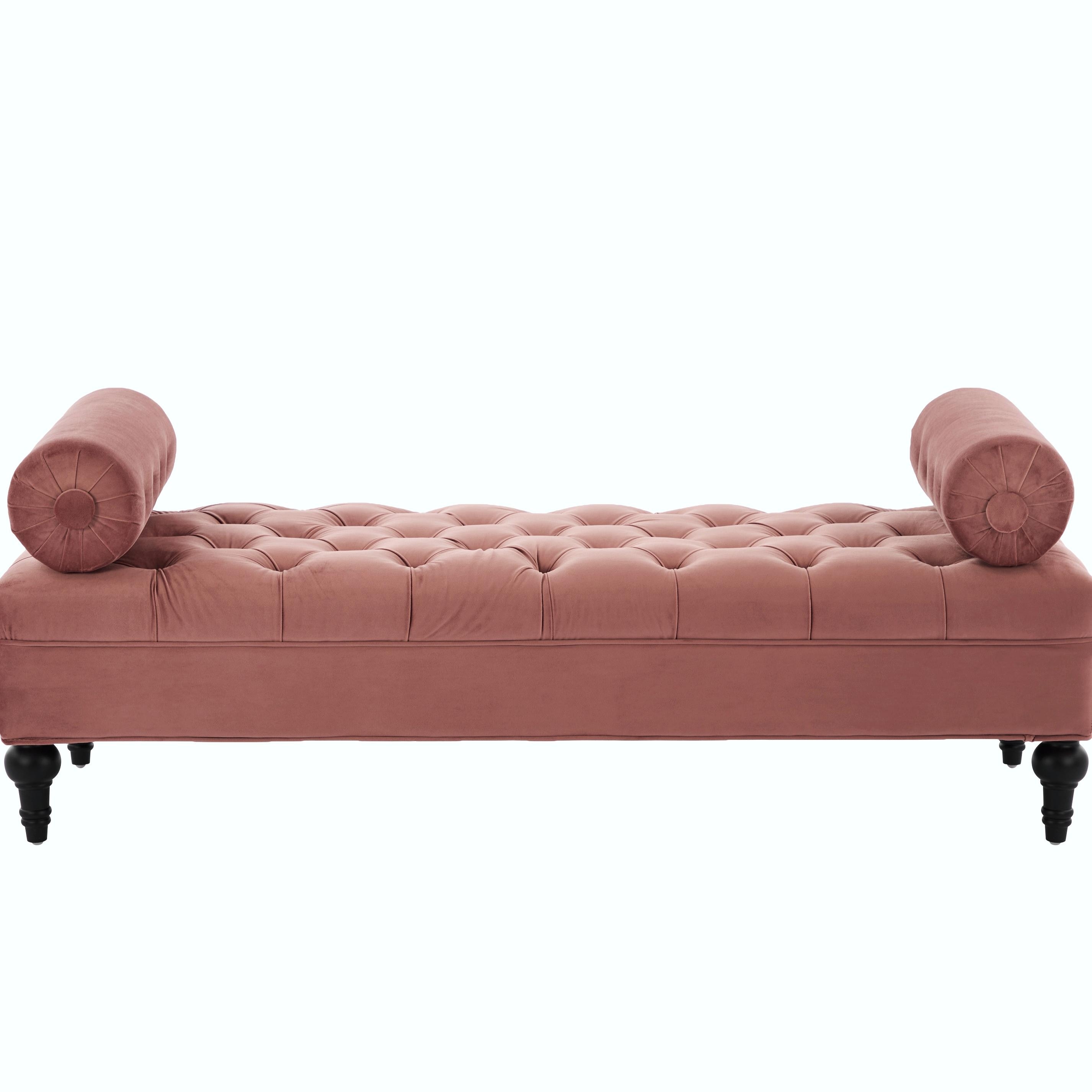 Elegant Upholstered Velvet Tufted Bench with 2 Pillows