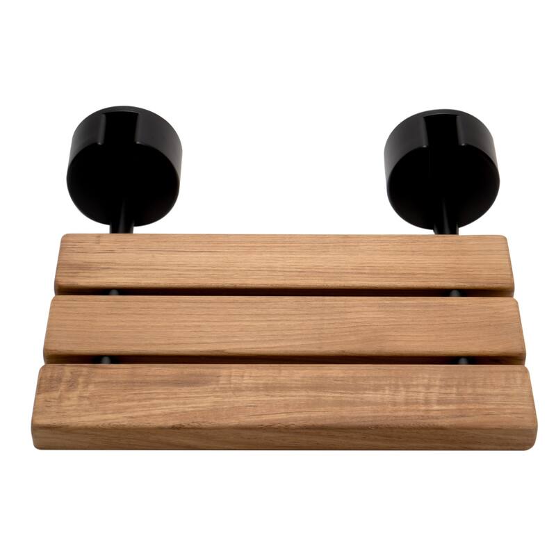 Black Matte 16" Wide Foldable Teak Shower Seat with Round Hardware