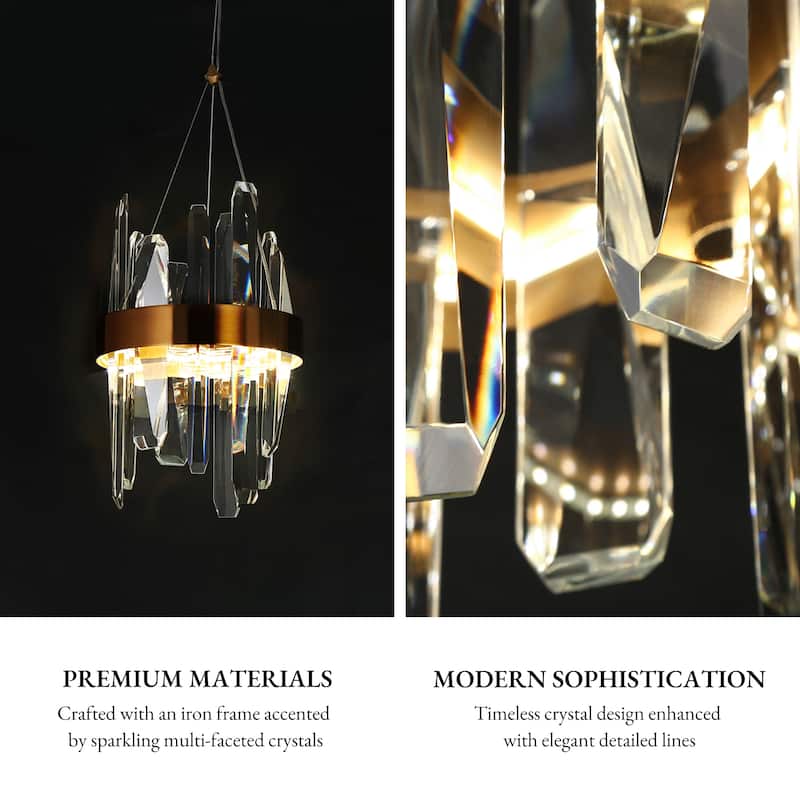 Modern Glam 2-Light LED Gold Crystal Pendant Drum Island Light - D8" x H12"
