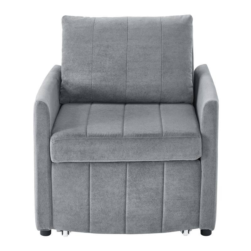 31.5" Pull Out Convertible Sleeper Sofa with 5-Position Adjustable Backrest, Side Pockets, Storage Basket, Grey Chenille
