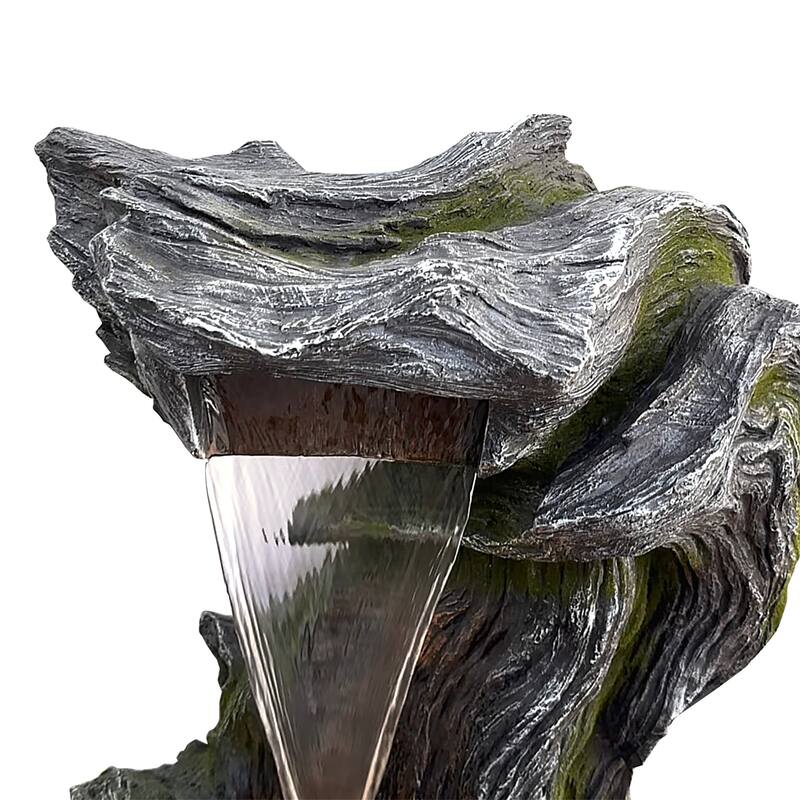 Waterfall in Realistic Tree Bark Fountain with LED Lights