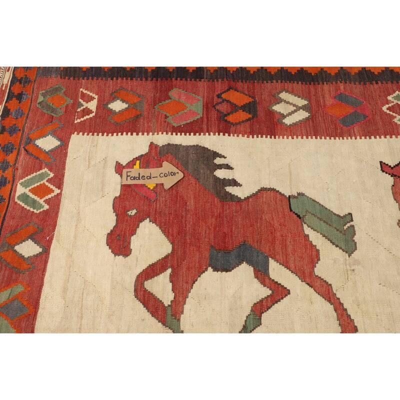 Kilim Qashqai Persian Vintage Area Rug Hand-Woven Beige Wool Carpet - 4'8"x 8'1"