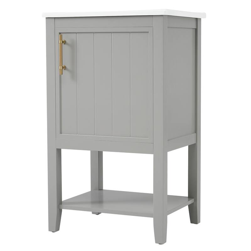 Small Bathroom Vanity with Sink, Bathroom Storage Cabinet with Soft Close Door, Single Vanity with Storage Rack and Open Shelf