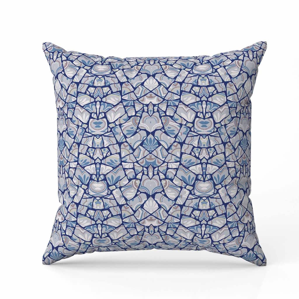 Wildflower Lagoon Indoor/Outdoor Reversible Throw Pillow Silver and Blue