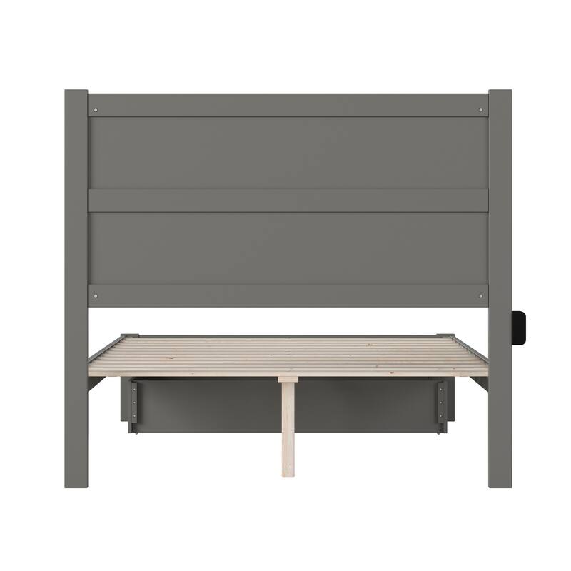 Full Size Bed with Storage Drawer - Grey Platform Bed Frame, Modern Retro Design