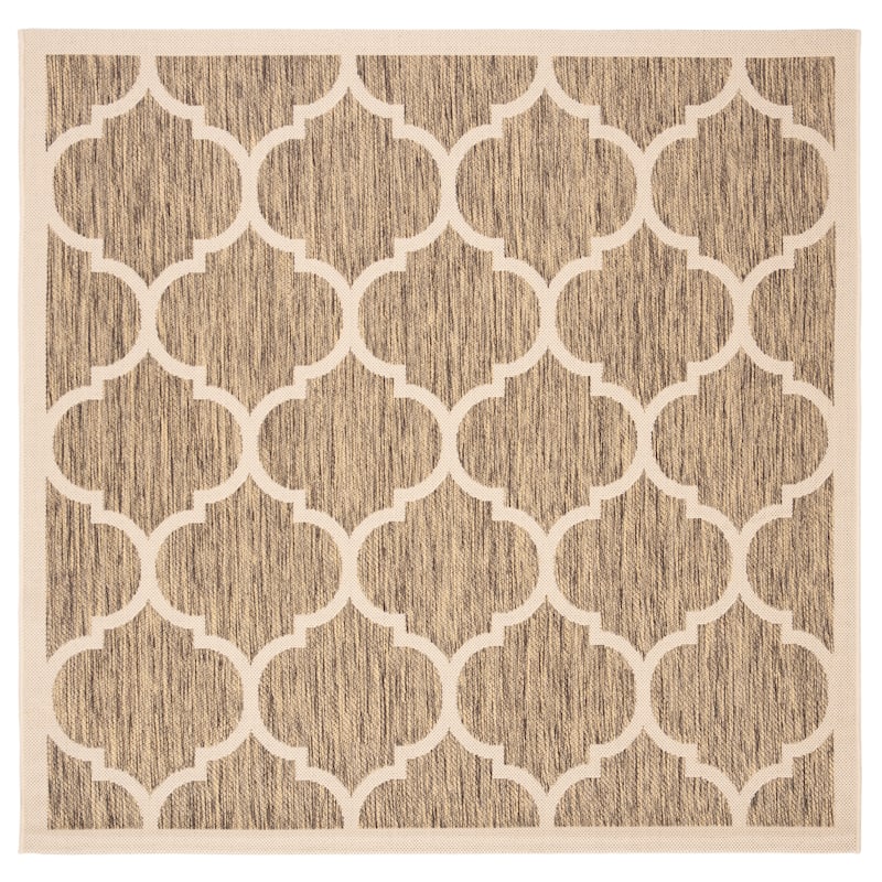 SAFAVIEH Courtyard Kathy Indoor/ Outdoor Waterproof Patio Backyard Rug - 4' Square - Brown/Bone
