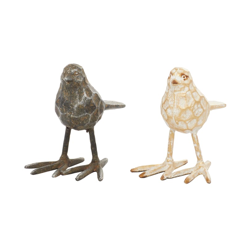 Metal Bird Sculpture - Set of 2 Gold - Roche River Decor - 7"W x 5"L x 6"H