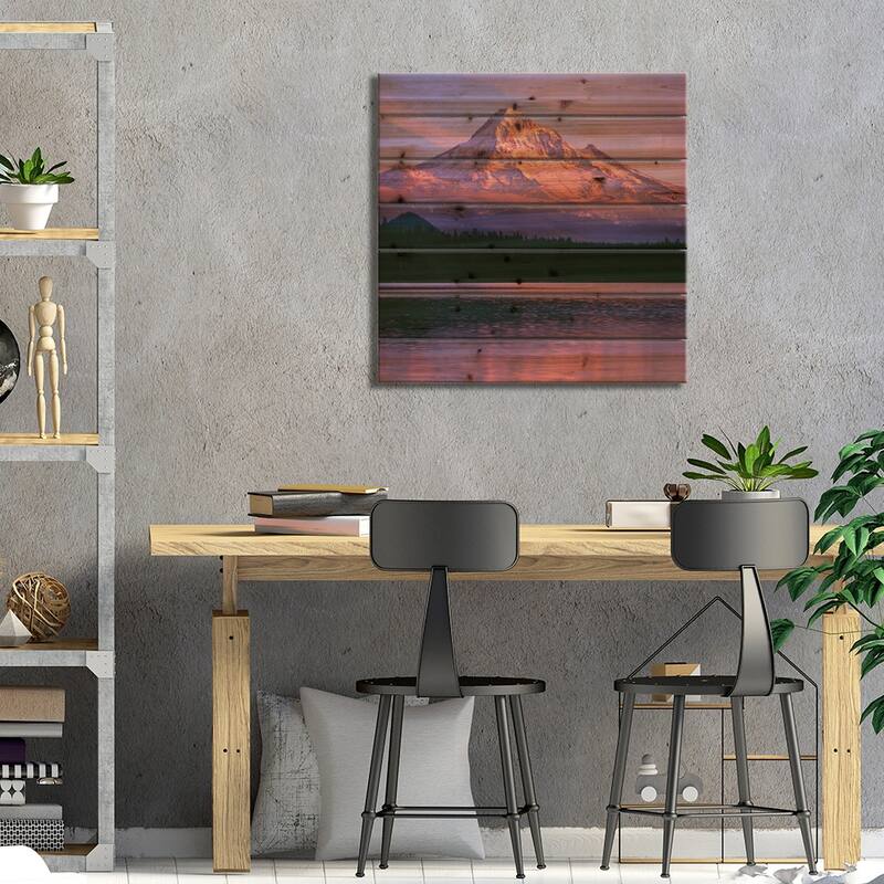 OR, Mount Hood NF. Sunset light reddens north side of Mount Hood with first snow Print On Wood by John Barger - Multi-Color