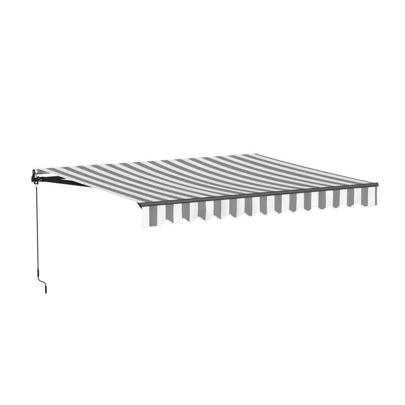 ALEKO Caribbean Manual Retractable Patio Awning - Black Frame - Seagull Gray & White Striped - 13 x 10 Feet
