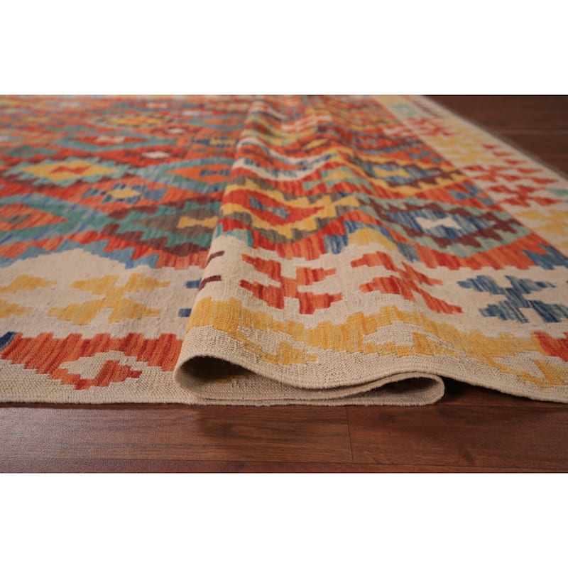 South Western Style Kilim Area Rug Flatweave Wool Carpet - 8'1" x 9'10"