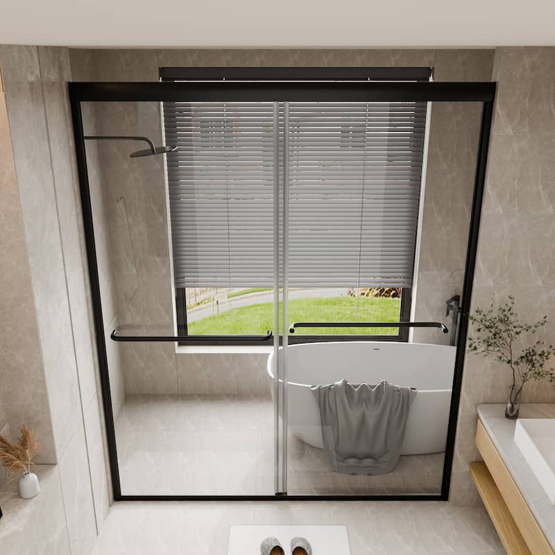45''/54''W x 70'' H Glass Double Sliding Shower Door in Black/Chrome