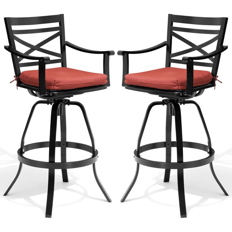 All-Weather Patio Outdoor Indoor Aluminum Swivel Bar Stools with Sunbrella Cushion - Red - 2-Piece