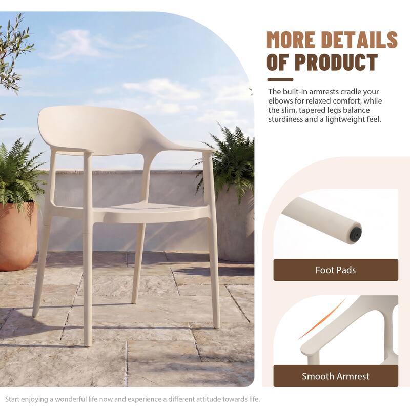 Outdoor Stackable Plastic Chairs Dining Chair Set 4-Piece Lightweight Curved Backrest Armchair