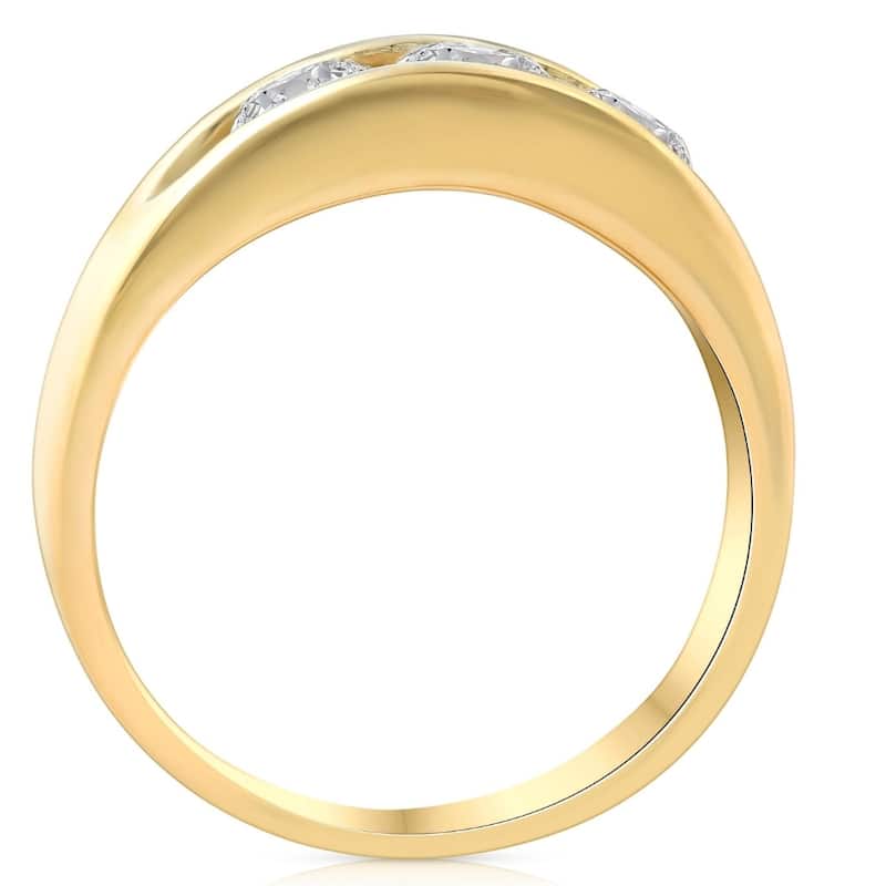 2Ct Diamond Mens Three Stone Ring 10k Yellow Gold