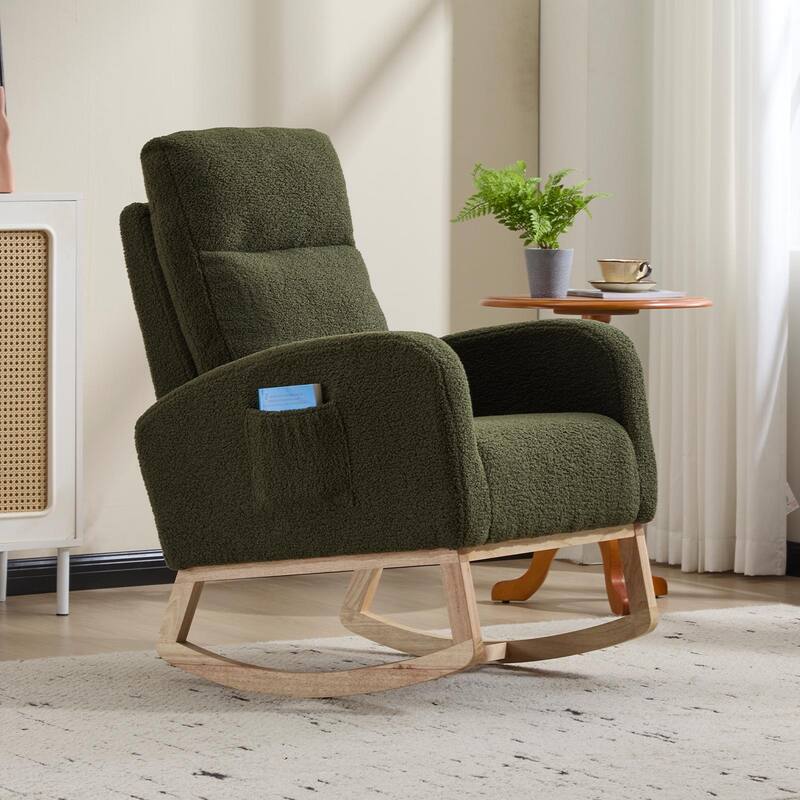 Modern Accent Rocking Chair Rocking Chair with Solid Wood Legs, Upholstered Nursery Glider Rocker