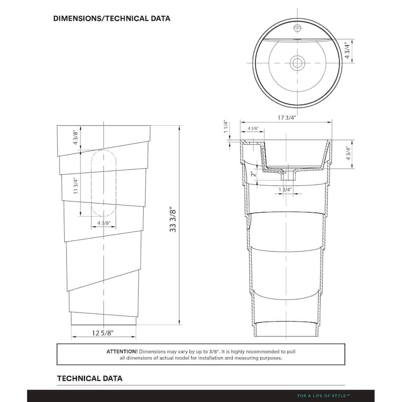 Fine Fixtures Rockview Black Pedestal Sink