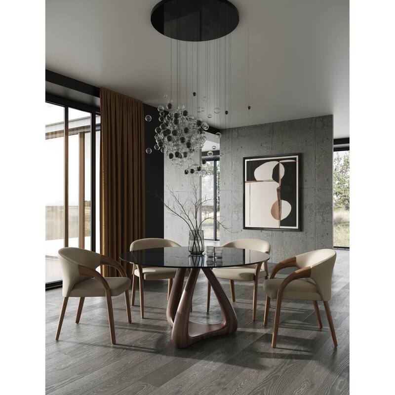 Modrest Wynetta Mid-Century Modern Grey Vegan Leather & Walnut Dining Chair