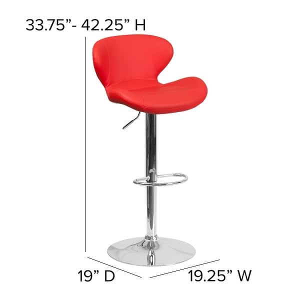 dimension image slide 7 of 9, Contemporary Vinyl/Chrome Adjustable Curved Back Barstool - 19.25"W x 19"D x 33.75" - 42.25"H