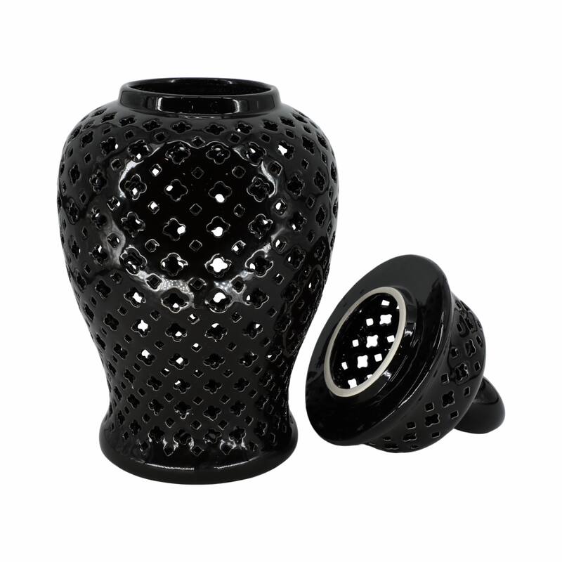 Modern Decorative Jar with Glossy Ceramic and Pierced Cutout Desig