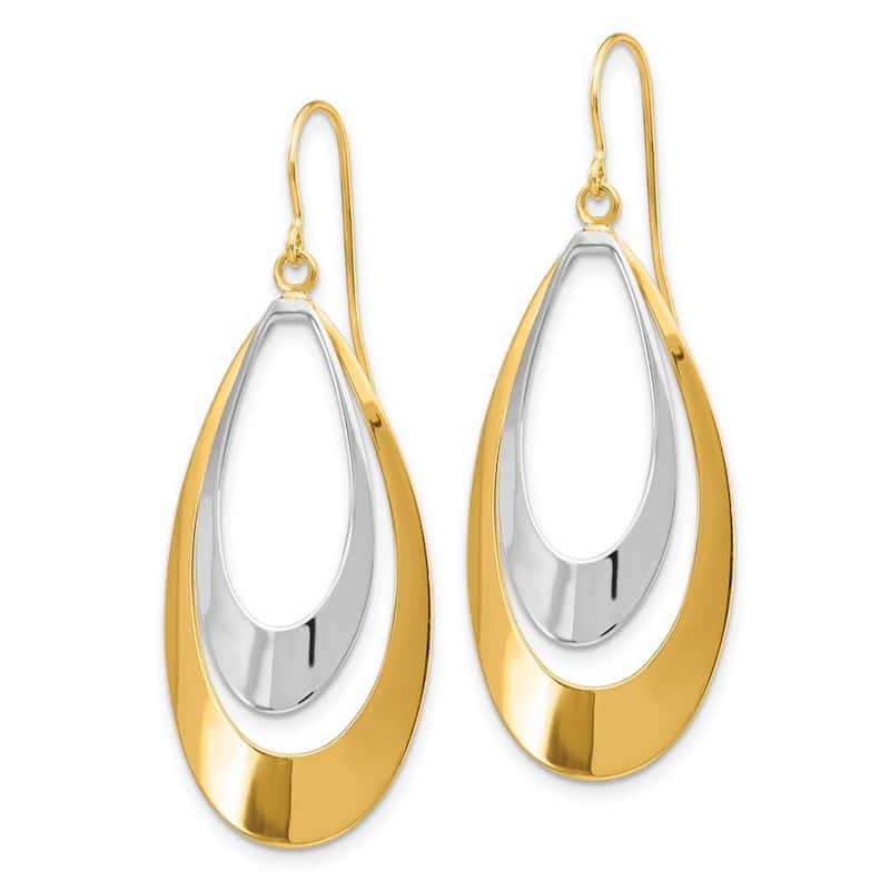 Curata 14k Two tone Gold 35x16mm Double Open Pear Dangle Hook Earrings