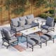 MAISON ARTS 6/7-Piece Patio Conversation Sets, Sofa Set with 2/4 x Single Chairs, 1 x 3-seater Sofa and Coffee Table/Ottomans - Set 3 - Grey