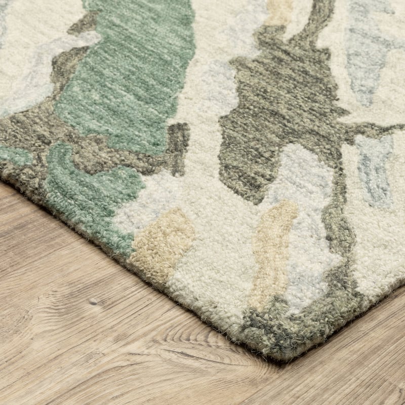 Style Haven Kitt Handmade Wool Abstract Etchings Grey/ Teal Area Rug