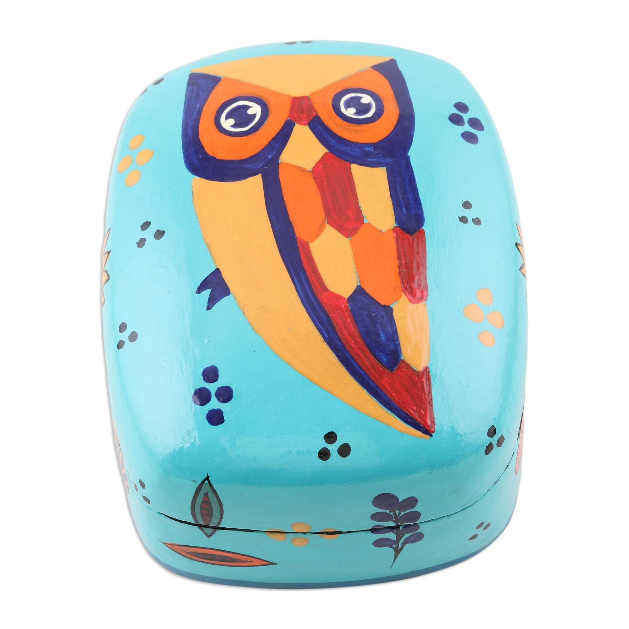Novica Handmade Owl Story In Teal Decorative Papier Mache Box