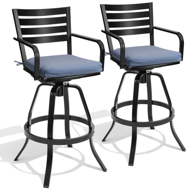 Outdoor Indoor Patio Aluminum Swivel Bar Stools Set with Sunbrella Cushions - SpectrumDenim - 2-Piece