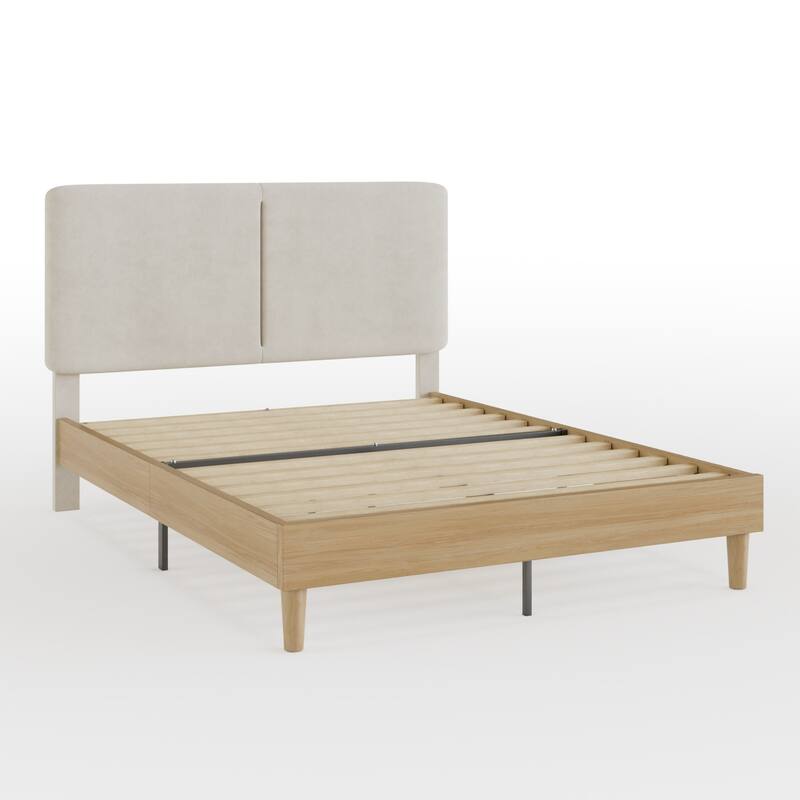 VECELO Upholstered Platform Bed Frame with Adjustable Headboard, Solid Wood Slats, No Box Spring Needed, Twin/Full/Queen Size