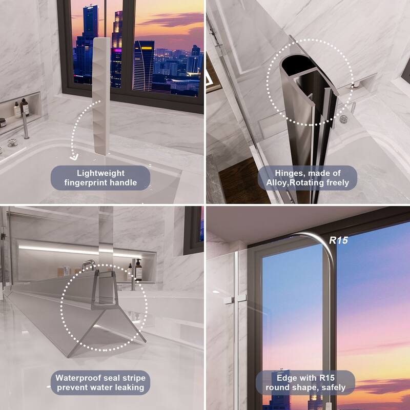 QuivaraView Tri-Foldable Tub Door Bathtub Screen with Tempered Glass in size 51" W x 59"H - 51*59