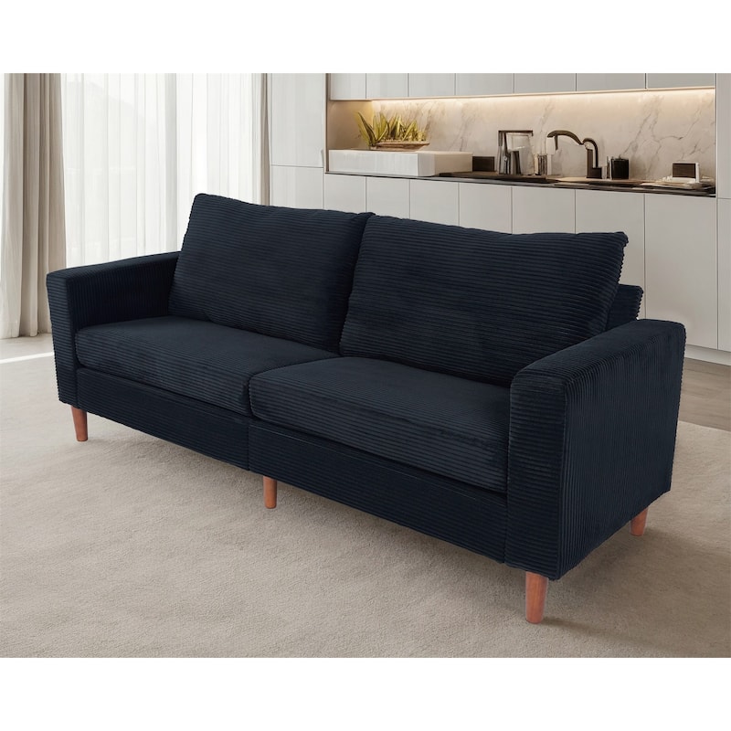 82 Inch Sofa, Comfy Sofa Couch Extra Deep Seats, Corduroy Couch for Living Room Loveseat Removable Sofa Cover Cushions - Black