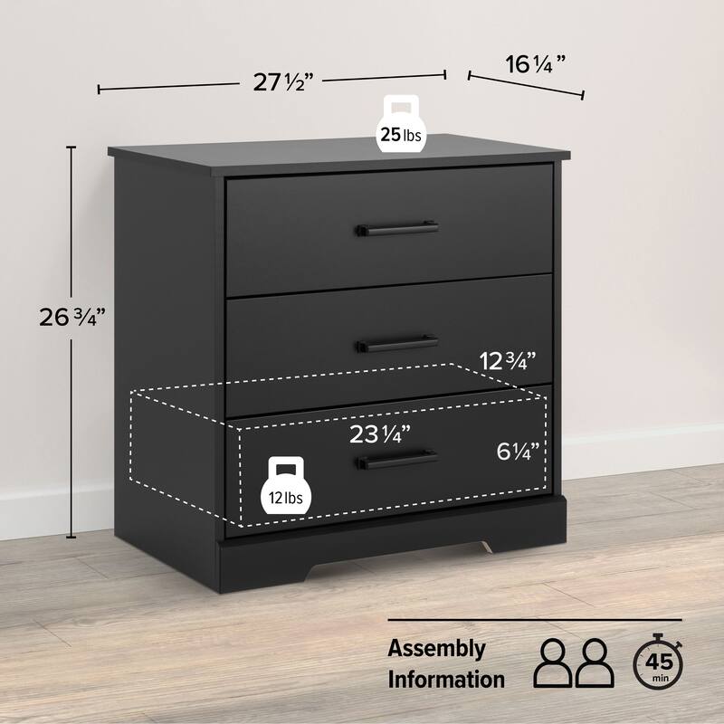 Prepac Rustic Ridge Farmhouse Nightstand Bedside Table, Nightstand for Bedroom, End Table with 3 Drawers