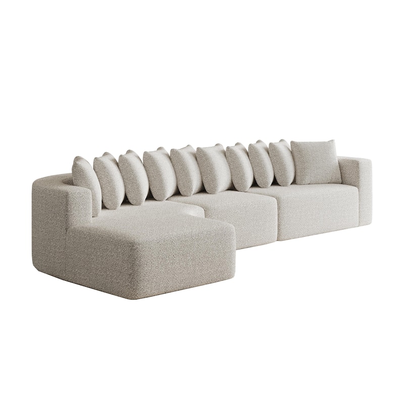 Chenille L-shaped Sectional Sofa with Curved Chaise Lounge and Piloows
