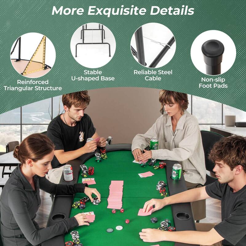 Costway 8 Players Poker Table with 8 Cup Holders & Comfy Armrests