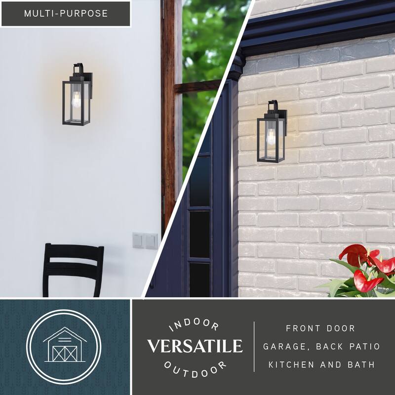 VAXCEL Clinton Matte Black Outdoor Wall Sconce Light Fixture made of Durable Steel, Clear Glass Shade, LED Compatible