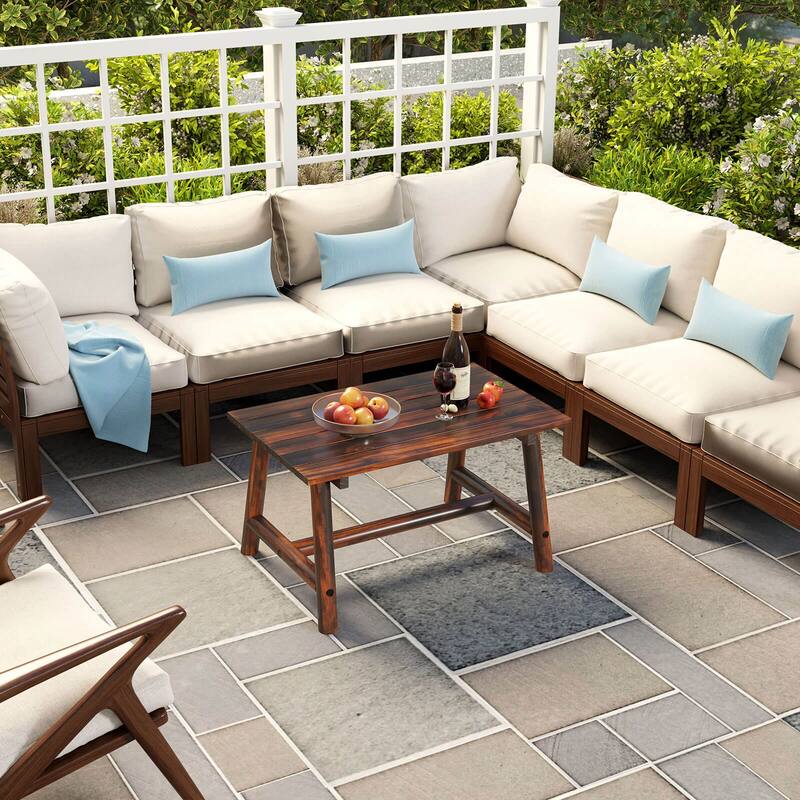 Costway Outdoor Coffee Table with Slatted Tabletop Rectangle Side - 35.5" x 21.5" x 19.5" (L x W x H)