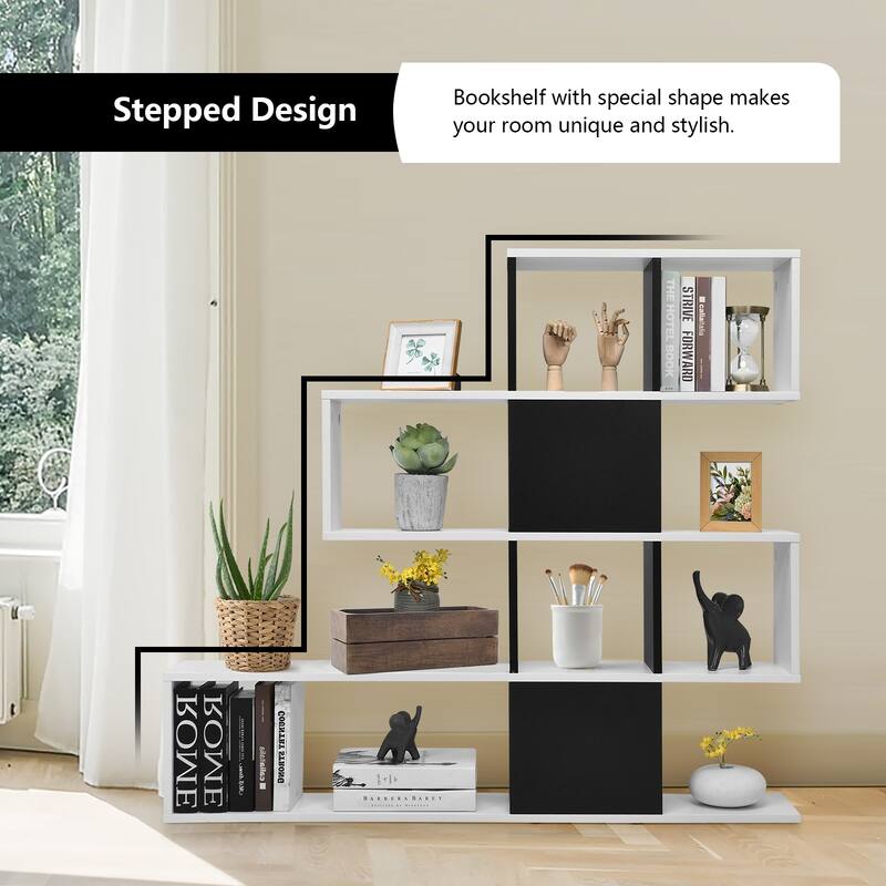 5-Tier Ladder Bookshelf with Open Shelves Modern Storage Display Rack for Home Office Living Room - 47" x 8" x 43" (L x W x H)