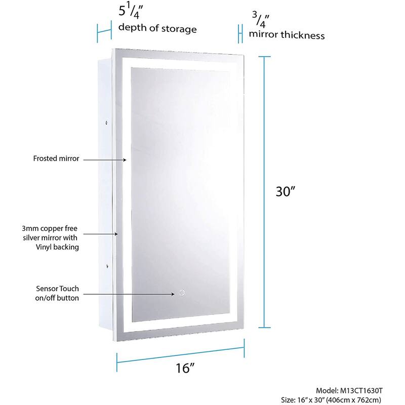 Edison M13 Tri-Color LED Medicine Cabinet with Dimmable Touch Sensor w/Anti-Fog pad
