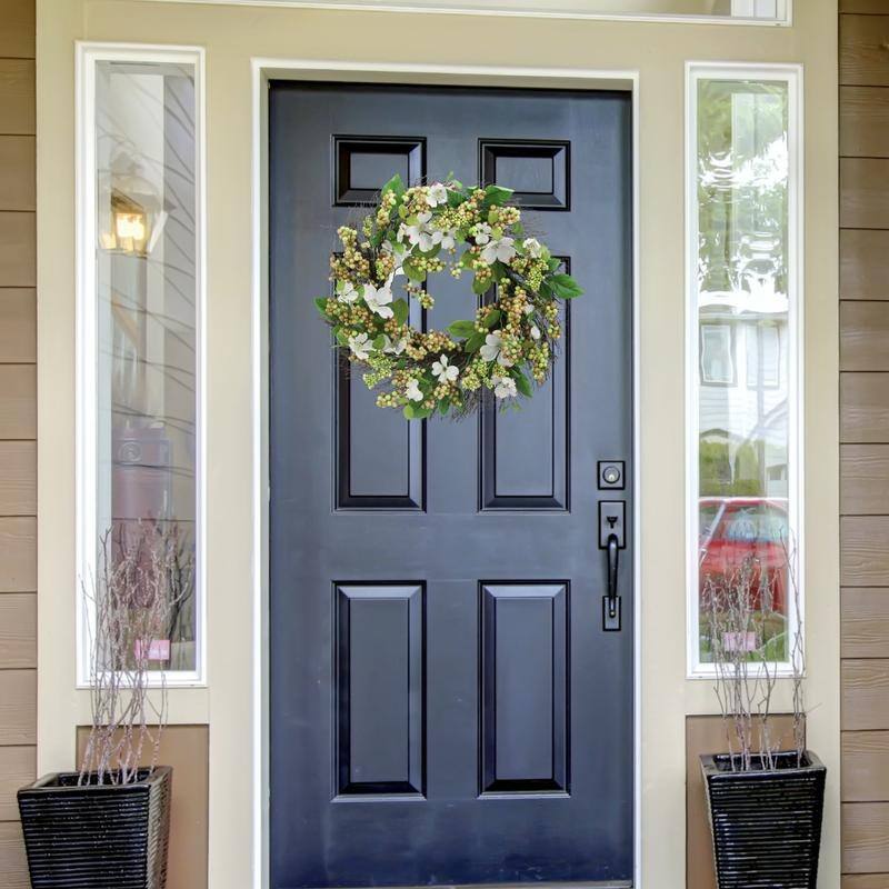 22" Dogwood, Berry Wreath Spring Greenery For Door Wall Wreath