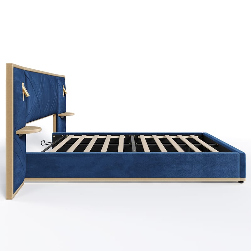 Christopher Knight Home - Voss Velvet Upholstered Bed with 2 Built-in LED Lights and 2 Storage Side Panels