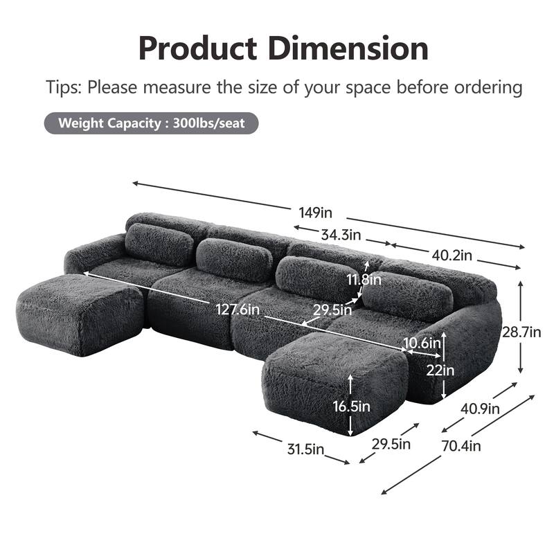 Anmytek Modern Comfortable U-Shaped Boneless Sofa - Free Combination, No Assembly Required, Full-Compression Vacuum Packed