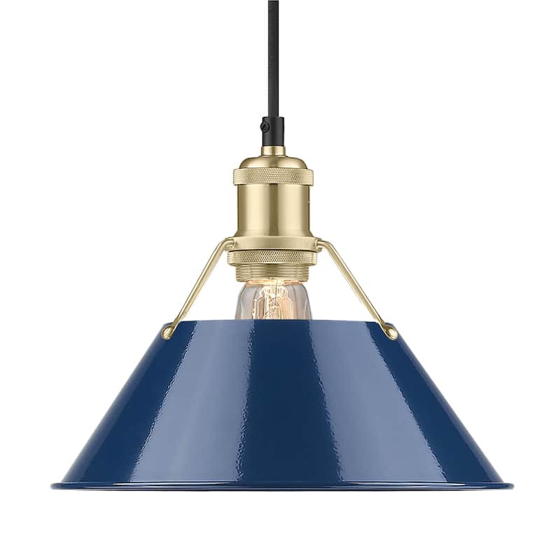 Yep by Golden Lighting Orwell 1-light 10in Pendant in Brushed Champagne Brass and Navy Blue shade - Gold