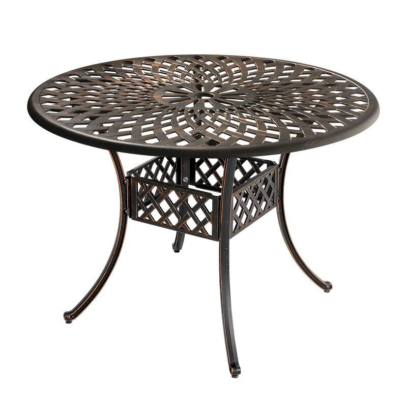 Outdoor Round Cast Aluminum Dining Table with Umbrella Hole