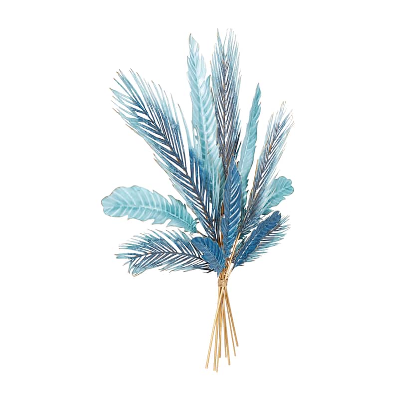 Metal Leaf Bundle Wall Decor with Gold Stems - Blue - Roche River Decor