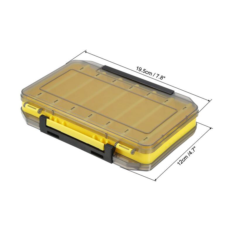 Two Sided Fishing Lure Storage Box Fish Tackle 14 Grids Container - Yellow