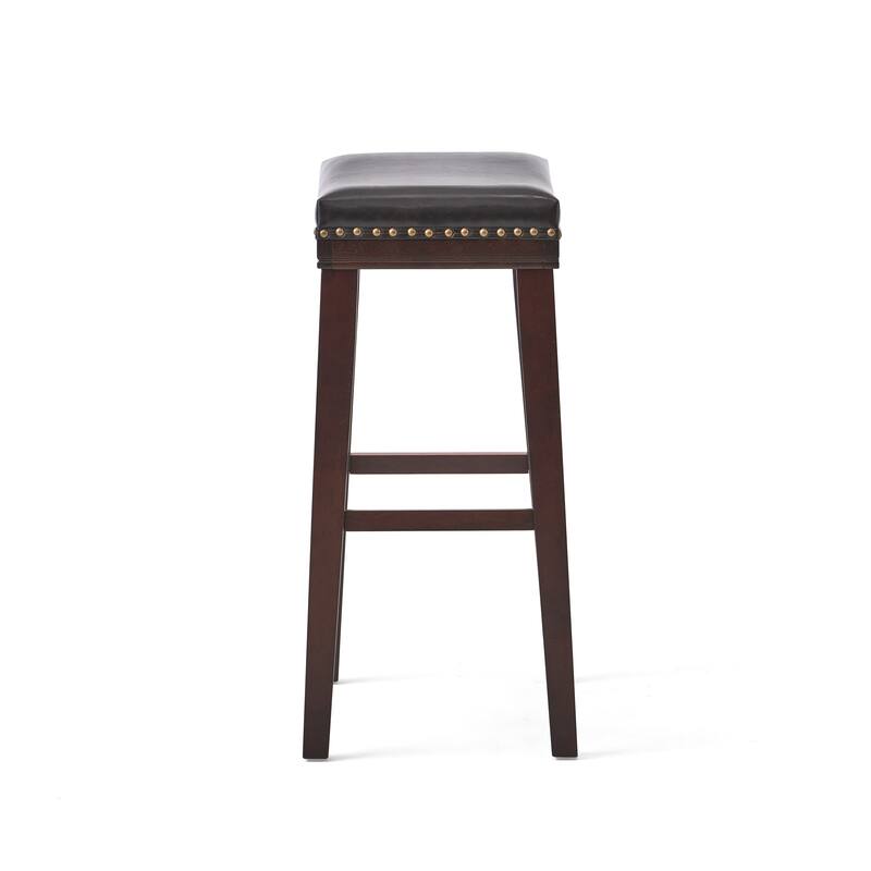 Roomfitters Backless Bar Stools with Faux Leather Seat and Nailhead Trim, Saddle-Style Counter Chairs, Set of 2, Brown