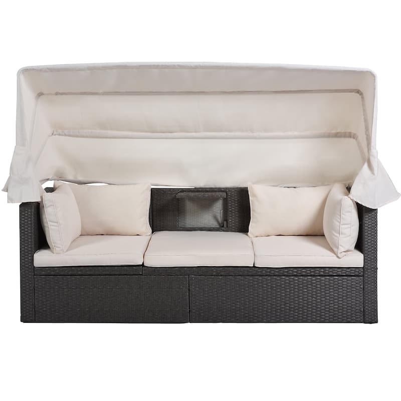 4-Piece Outdoor Wicker Sectional Patio Daybed with Canopy and Ottoman